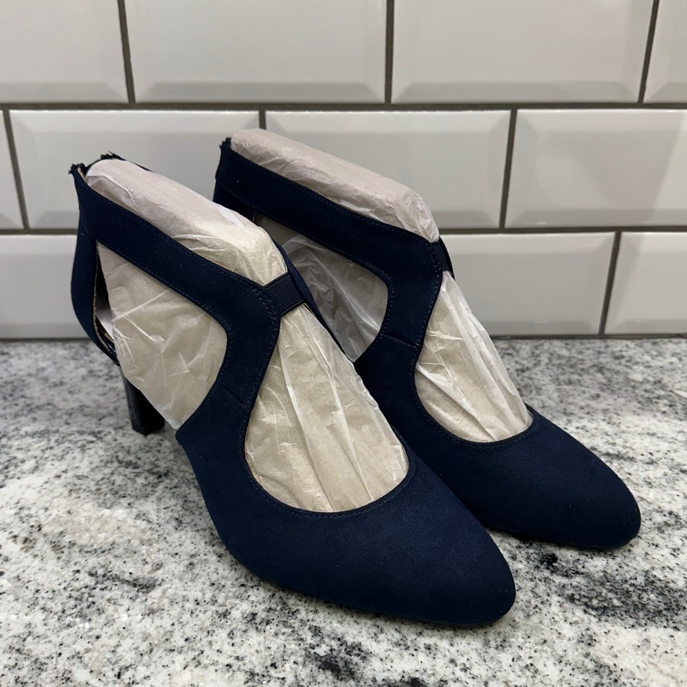 LifeStride Giovanna 2‎ Navy Suede Block Heel Pump Shoes Womens 9.5 M